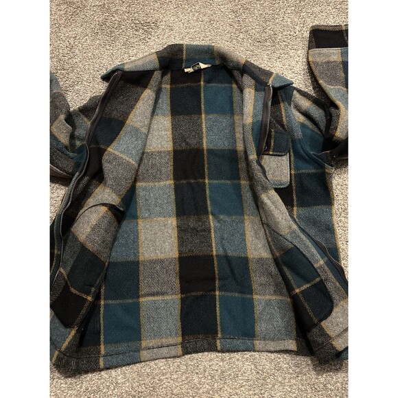 Vintage 1970s Woolrich Wool Workwear Coat Size 42 Green Black Buffalo Plaid - Picture 5 of 7